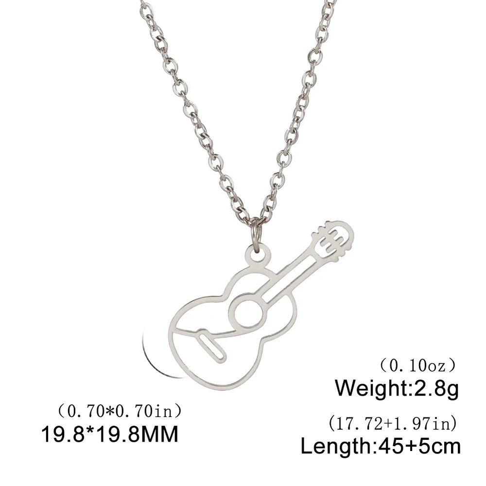 Stainless Steel Jewelry Musical Instrument Guitar Pendant Necklace for Women Men Chain Necklace Birthday Party Gift 2025
