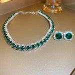 Luxury Crystal Necklace Earrings Set Champagne Green Blue Black Necklace for Women Weddings Party Jewelry Sets Accessories