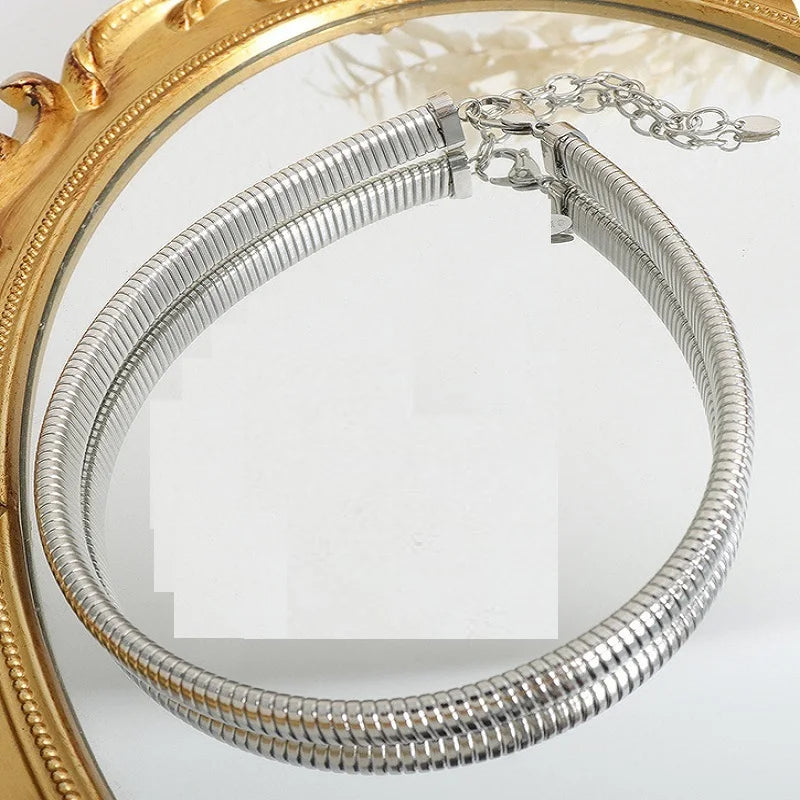 Stainless Stee Elastic Rasch Necklace Bracelet Set for Women Gold Plated Solid Metal Fine Gift