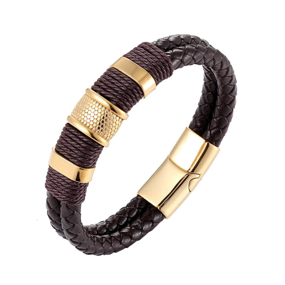 A range of exquisite luxury accessories with this high-quality men's fashion gift. Crafted from genuine black leather, these bracelets offer a unique combination of style and versatility. Perfect for those who appreciate a touch of wild handsomeness, these DIY bracelets make for a truly remarkable gift.