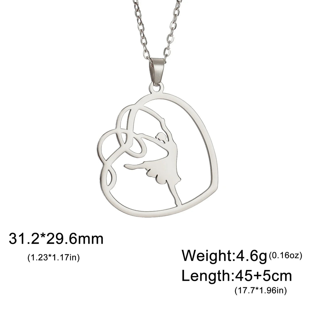 Gold Color Gymnast Girl Pendant Necklace for Women Stainless Steel Rhythmic Gymnastics Necklace Jewelry Gift 2025 Trendy