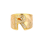 Chunky Wide Zircon Initial Letter Rings For Women Stainless Steel Opening Finger Ring Hip Hop Minimalist Jewelry Gift Femme