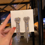 New Fashion White Square Rhinestone Zircon Double Pendant Gold Color Earrings for Women Unique Design Girls Trend Jewelry Gift