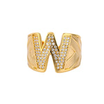 Chunky Wide Zircon Initial Letter Rings For Women Stainless Steel Opening Finger Ring Hip Hop Minimalist Jewelry Gift Femme