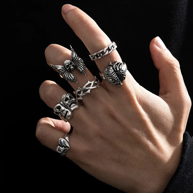 Stainless steel Punk Poker Joker Silver Color Rings for Men Goth Skeleton Billiards Set Couple Emo Jewelry Anillos Hombre
