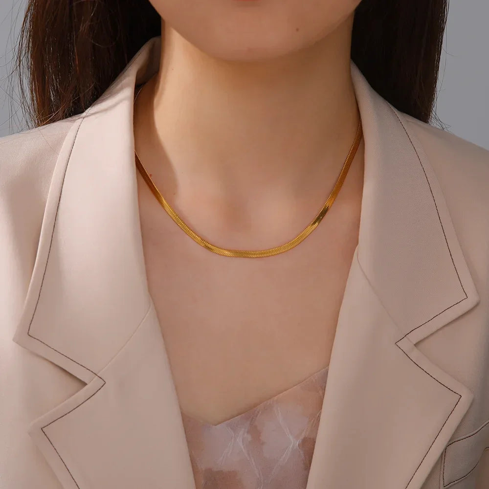 Gold Color Snake Chain Necklace for Women Men Stainless Steel Jewelry 2025 Trend Herringbone Chains Birthday Couple Gift