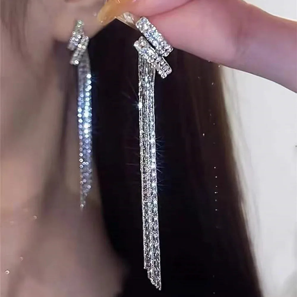 New Fashion White Square Rhinestone Zircon Double Pendant Gold Color Earrings for Women Unique Design Girls Trend Jewelry Gift