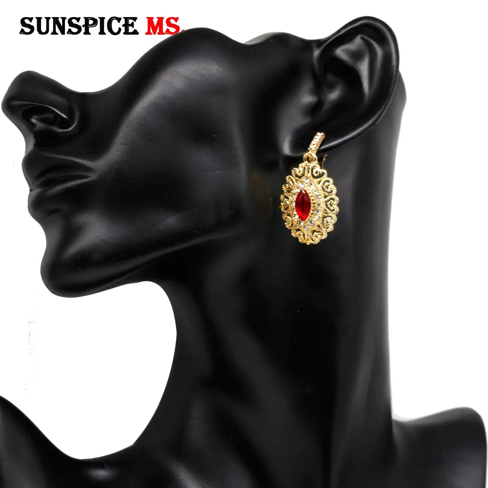 Sunspicems Chic Gold Color Morocco Earring Arabic Women Drop Earring Bride Wedding Jewelry Hollow Arabesques French Earring Gift