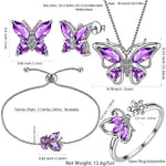 5pcs Butterfly Jewelry Set For Women Butterflies Birthstone Pendant Necklace/Earrings/Rings/Bracelet Wedding Gift