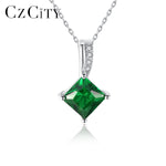 Emerald Green Cubic Zirconia 925 Sterling Silver Pendant Necklace