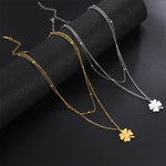 2025 Lucky Clover Pendant Necklace Stainless Steel Gold Color Double Layer Chain Necklaces for Women Girls Jewelry Gift