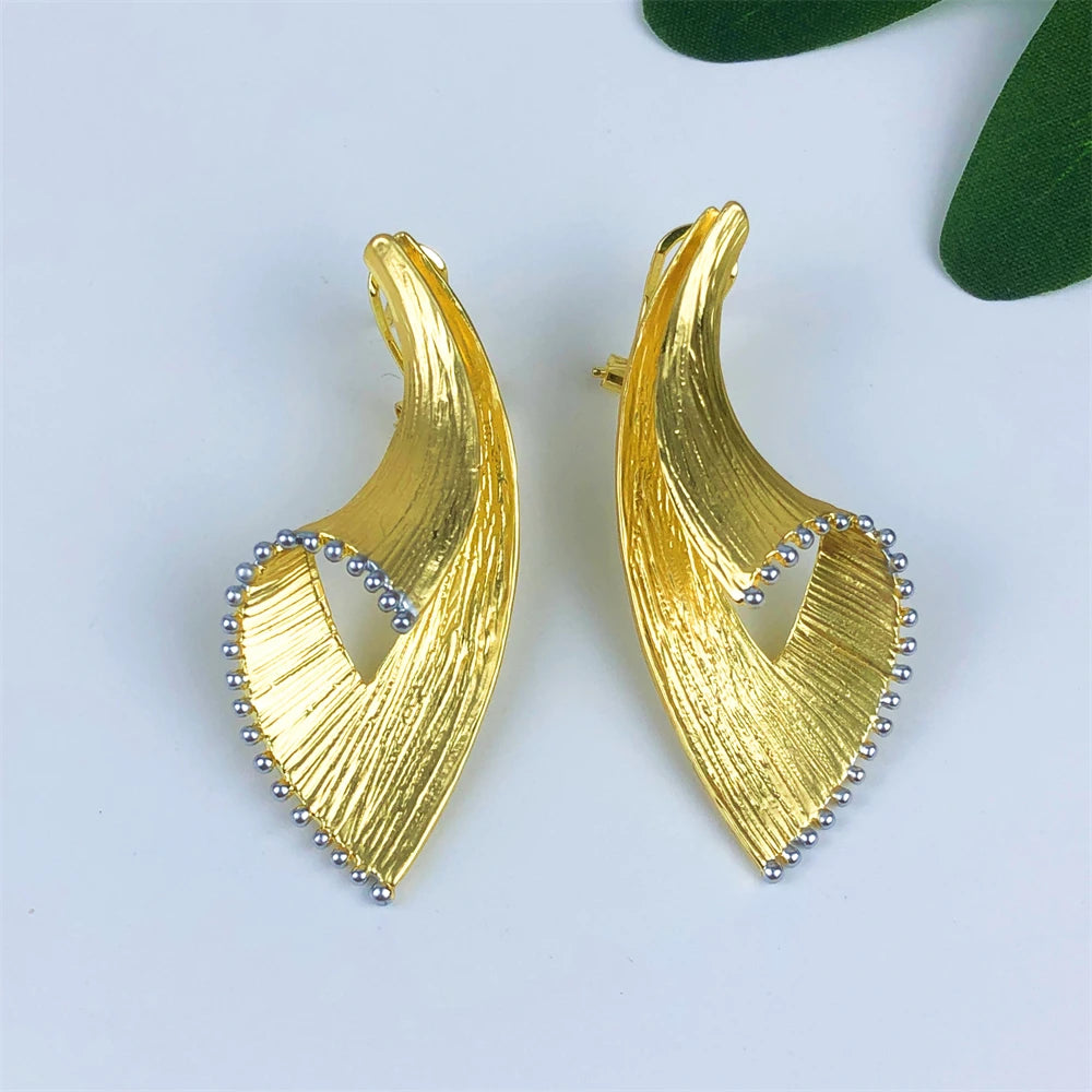 Italy 18K Gold Plated Jewelry Set For Women Two Tone Design Open Bangle Earrings Necklace Ring 4Pcs Set Jewelry Wedding Party