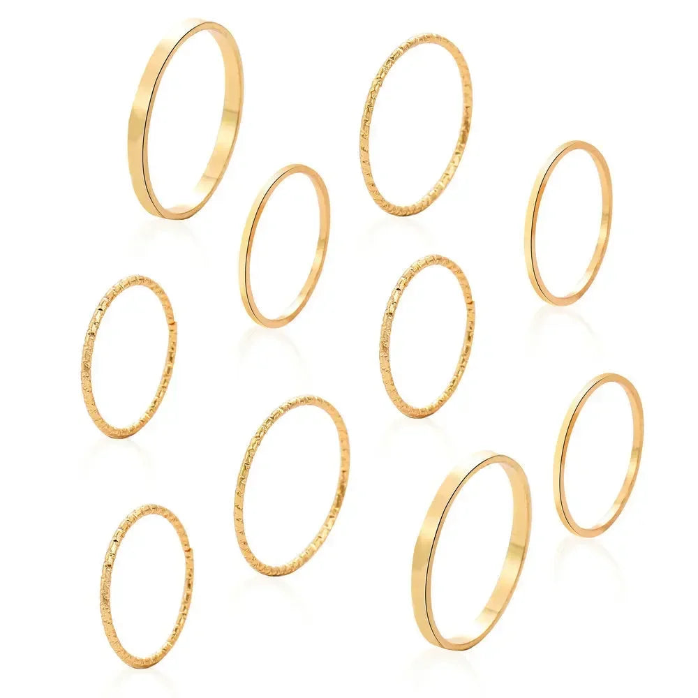 King 10pcs/set Women Simple No Inlay Alloy High-grade Ring Casual Personality Temperament Jewelry