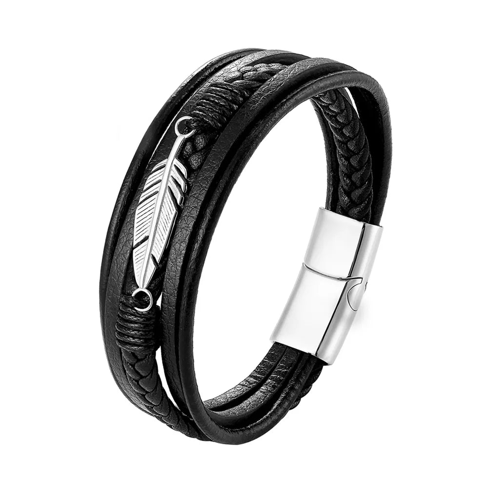 A range of exquisite luxury accessories with this high-quality men's fashion gift. Crafted from genuine black leather, these bracelets offer a unique combination of style and versatility. Perfect for those who appreciate a touch of wild handsomeness, these DIY bracelets make for a truly remarkable gift.