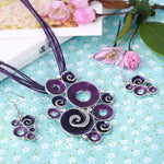 Multilayer Leather Pendant Necklace and Earrings