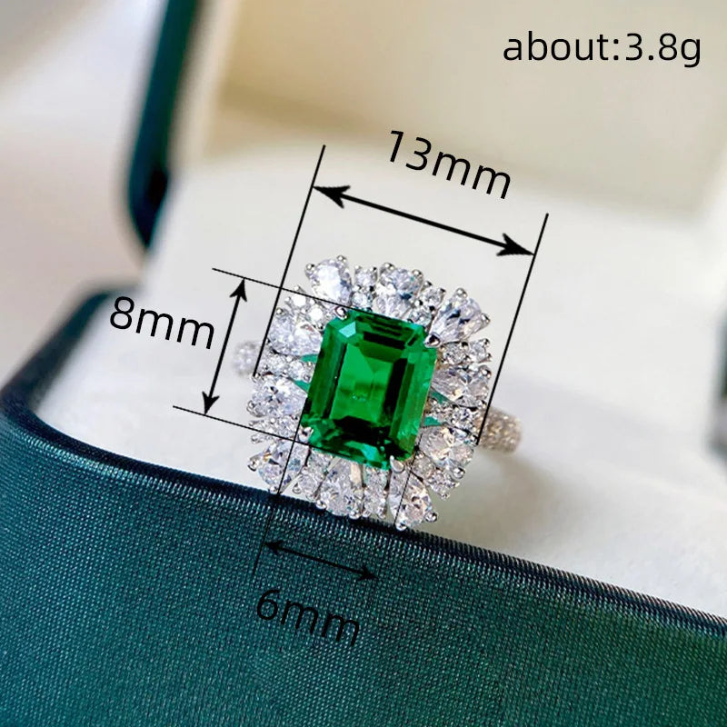 2025 New Luxury European and American French Palace Style Emerald Geometric Square Zircon 3-piece Set Necklace  Ring