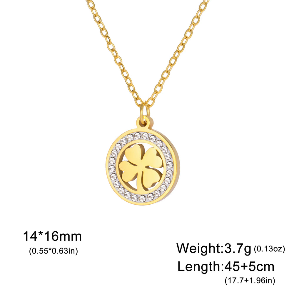 Fashion Clover Round Pendant Necklace Stainless Steel Elegant Zircon Charm Necklace for Women Jewelry Gift 2025 New