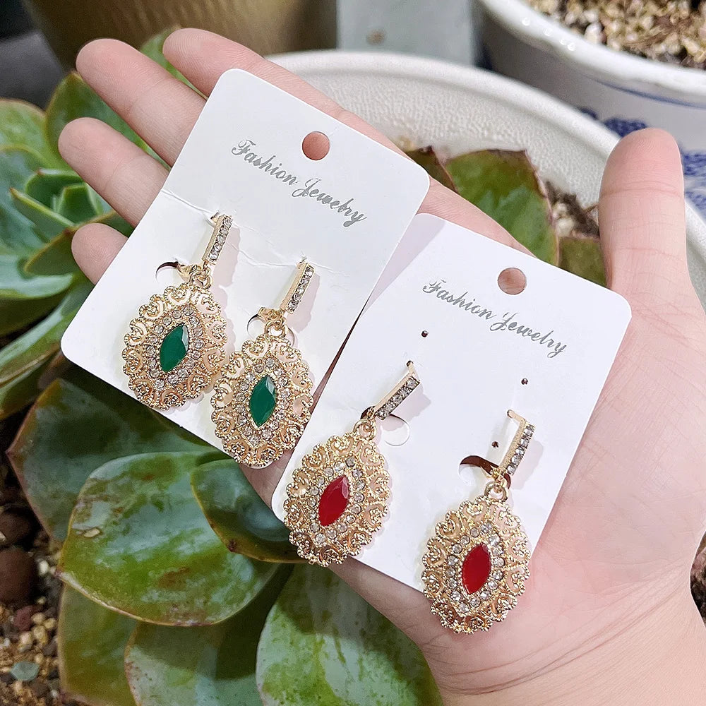 Sunspicems Chic Gold Color Morocco Earring Arabic Women Drop Earring Bride Wedding Jewelry Hollow Arabesques French Earring Gift