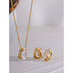 Delicate Shiny Cubic Zirconia Stainless Steel Water Drop Pendant Necklace Stud Earrings Waterproof Jewelry Chic Party Gift