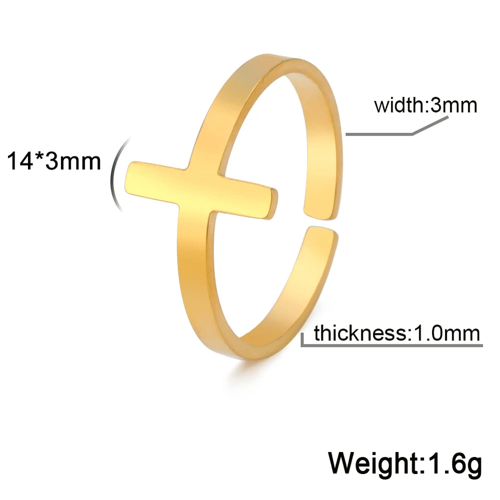 2025 Trend Cross Ring Gold Color Open Finger Rings for Women Christian Jesus Stainless Steel Jewelry Friends Gifts New