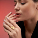 Women Irregular Wave Geometric Rings 2025 Fashion Stainless Steel Gold Color Adjustable Minimalist Finger Ring Jewelry