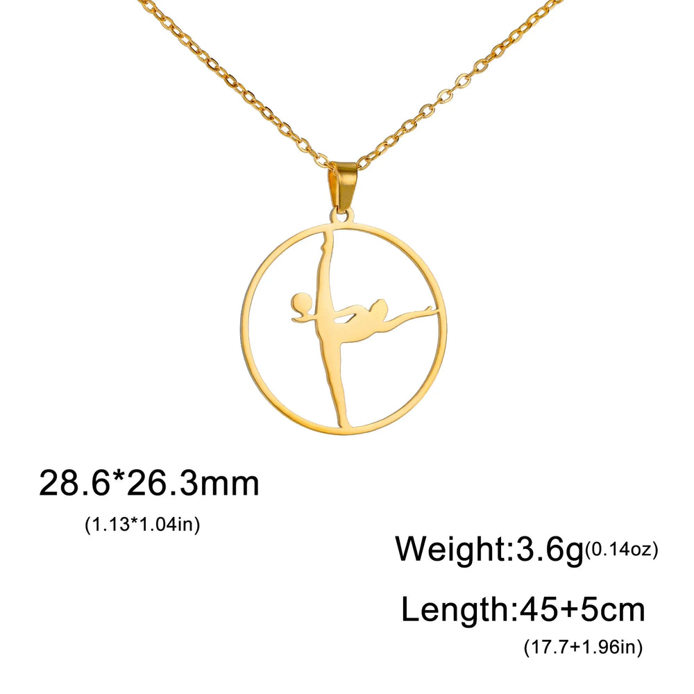 Gold Color Gymnast Girl Pendant Necklace for Women Stainless Steel Rhythmic Gymnastics Necklace Jewelry Gift 2025 Trendy