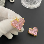 Fashion Cute Pink Heart Necklace Earrings Set Classic Niche Versatile Simple Wedding Clavicle Chain