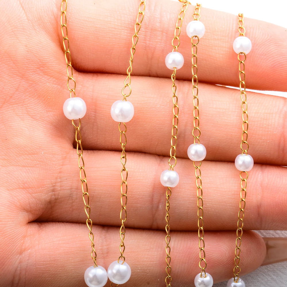 Gold Color Plated Stainless Steel Simple Pearl Choker Necklace Handmade Bead Chain Necklace Waterproof For Women Fashion Jewelry