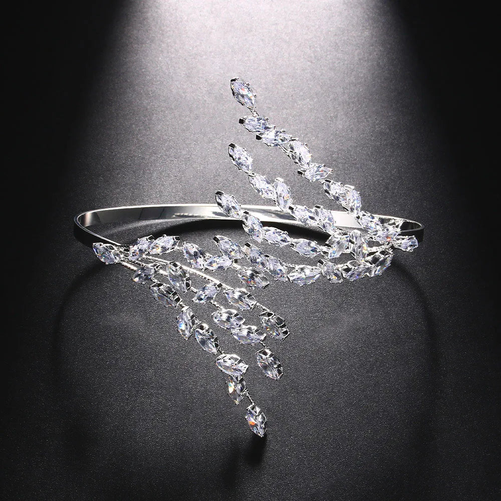 Shiny Crystal Open Bangle Bracelet Hand Jewelry for Women Bridal Leaf Branch Bracelet Palm Jewelry Wedding Accessories