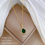 316L Stainless Steel Green Water Droplet Inlay Zircon Pendant Necklace Earrings Set Girl New Trend Jewelry Gift