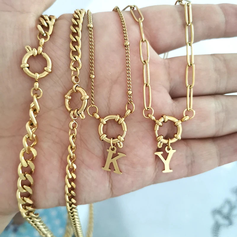 Anchor Clasp Necklace Women Men Choker Stainless Steel Geometric Link Cuba Chain Basic DIY Gold Silver Color Buckle Design