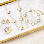 New Luxury Stainless Steel Five Leaf Flower Bracelet Necklace Earrings Ring Jewelry Set Classic for Woman Party Fashion Jewelry