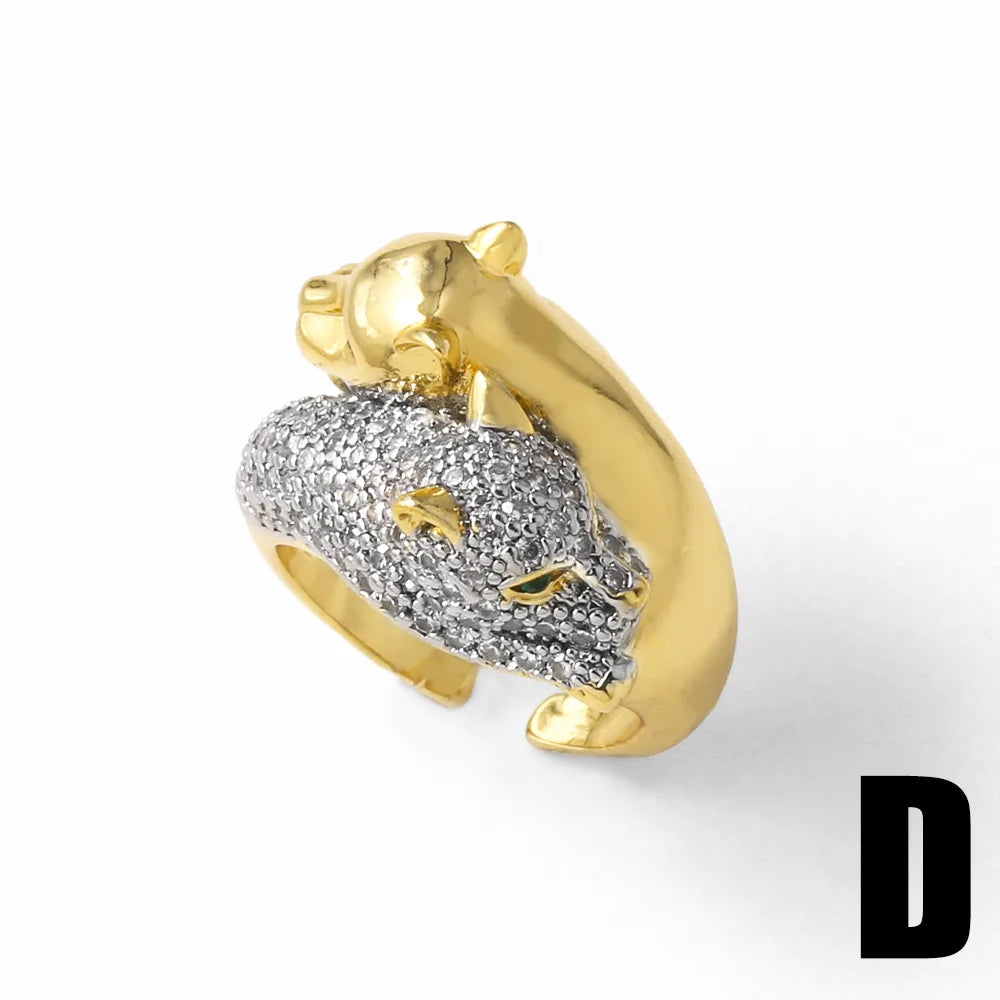Fashion White Crystal Leopard Statement Rings for Women Copper Gold Plated Crossover Open Ring Jewelry Gift rigs89