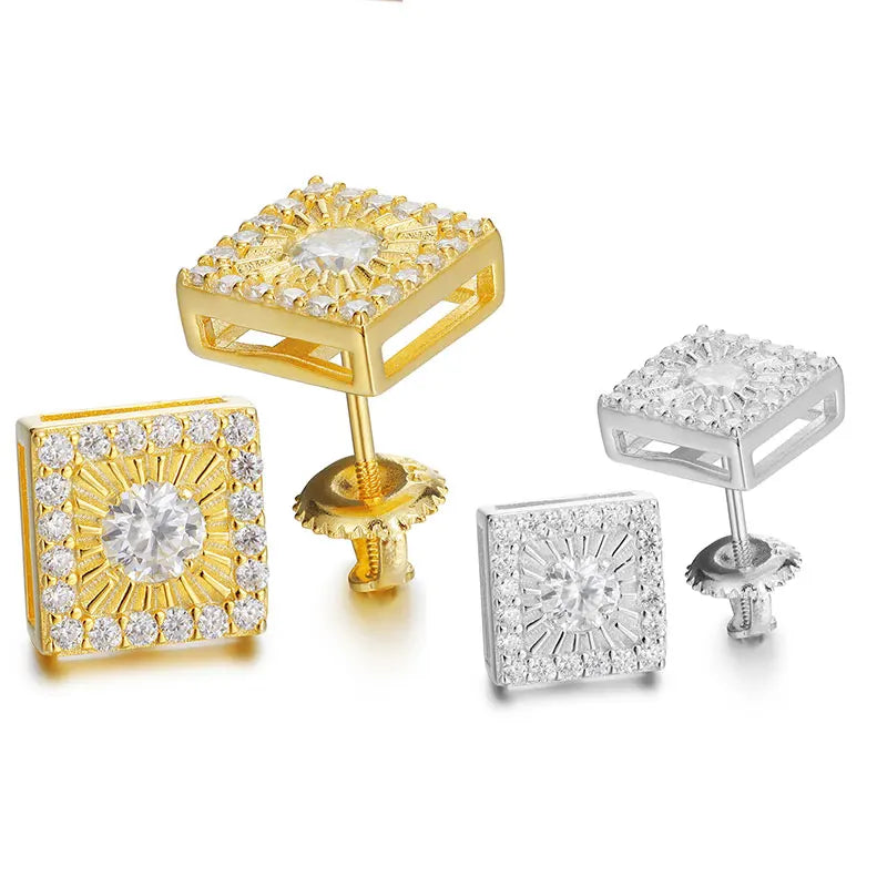 Fashion Square Hip Hop Sterling Silver Moissanite Earring For Women Jewelry Luxury Gift