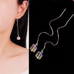 925 Silver Needle Acrylic Square Earrings Line Tassel Chain Drop Earring Women's Ear Line Straight Jewelry Gifts