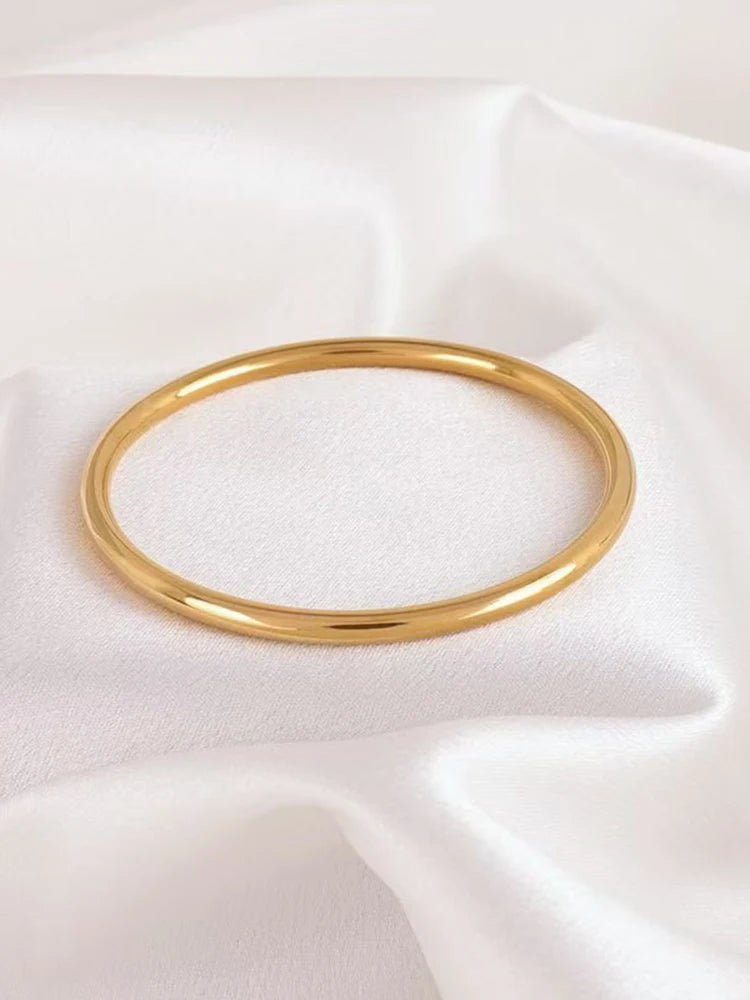 Greatera Waterproof Polished Stainless Steel Cuff Bracelet Bangles for Women Gold Plated Smooth Metal Openable Bracelets Jewelry