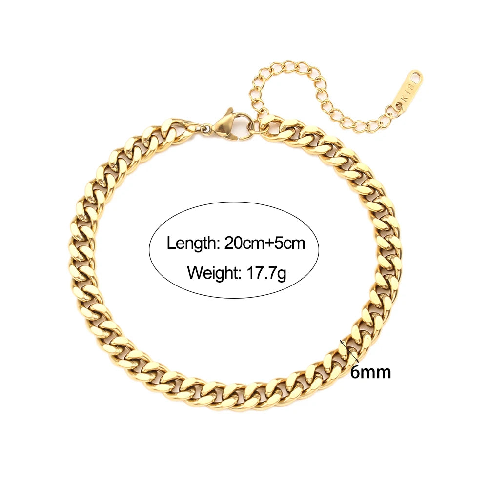 The perfect accessory for men with this minimalist gold bracelet. Crafted from high-quality stainless steel 316L and plated with 18k gold, this street-style Cuban chain bracelet is not only stylish but also durable. Suitable for both men and women, it adds a touch of elegance to any outfit.