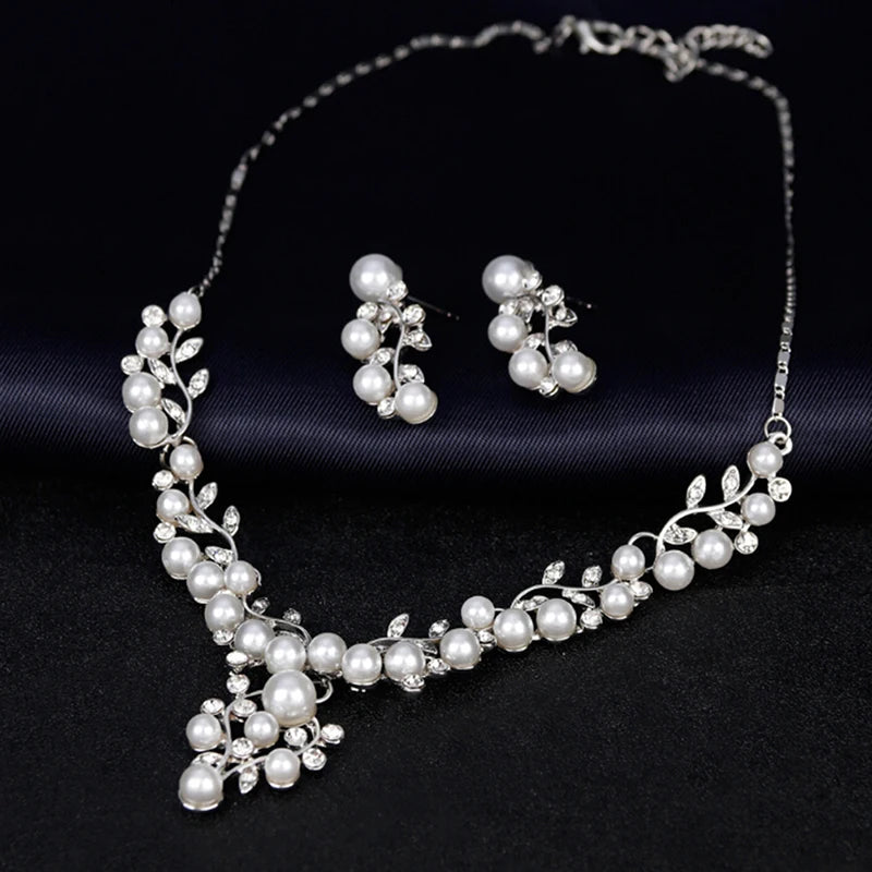 Crystal Pearl Jewelry Sets Women Wedding Bridal African Beads Necklace Earrings  Bridal Jewelry Sets Imitation Jewellery