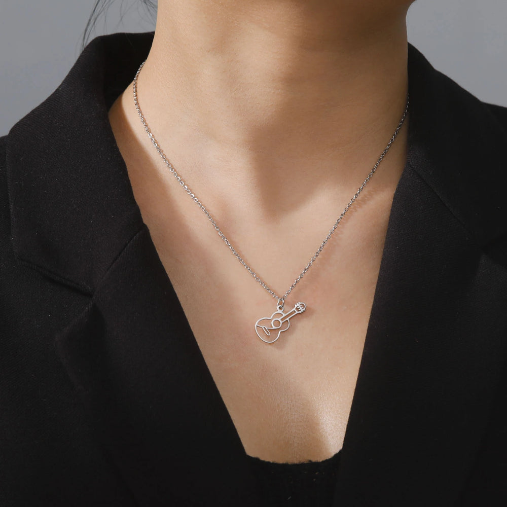 Stainless Steel Jewelry Musical Instrument Guitar Pendant Necklace for Women Men Chain Necklace Birthday Party Gift 2025