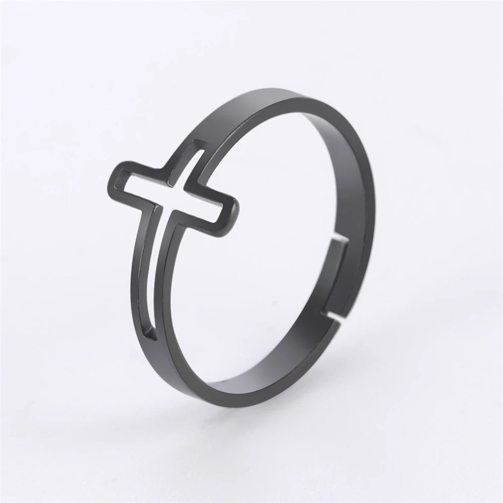 2025 Trend Cross Ring Gold Color Open Finger Rings for Women Christian Jesus Stainless Steel Jewelry Friends Gifts New