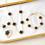 New Luxury Stainless Steel Five Leaf Flower Bracelet Necklace Earrings Ring Jewelry Set Classic for Woman Party Fashion Jewelry