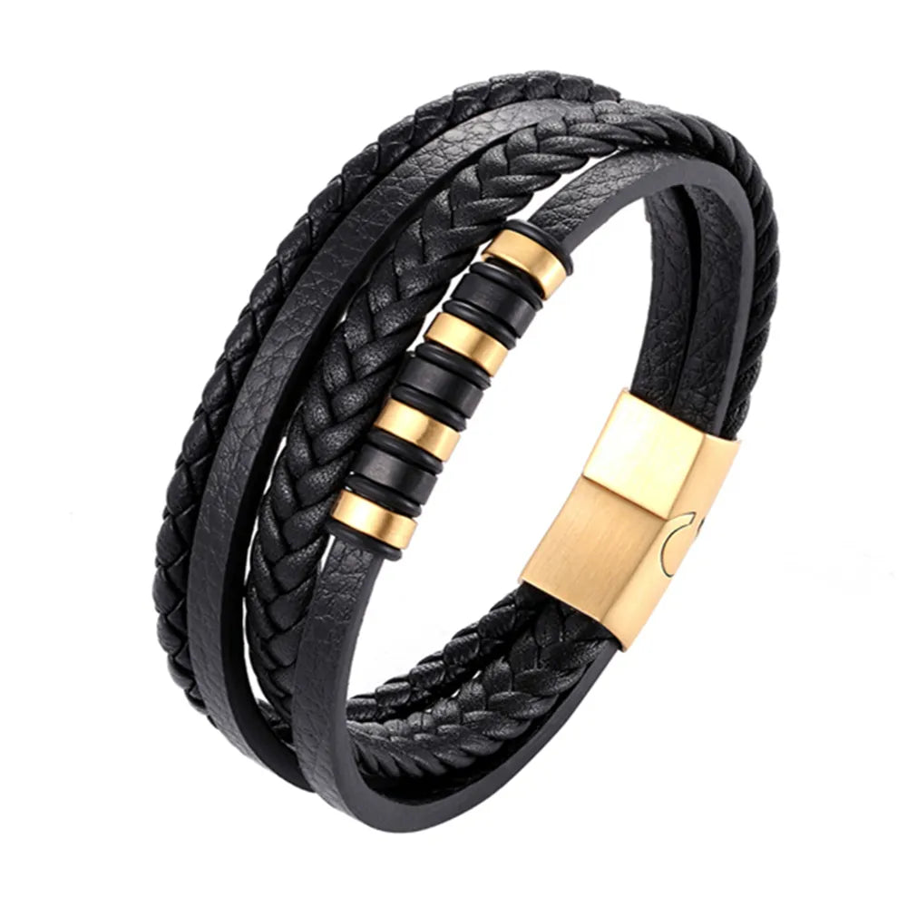 A range of exquisite luxury accessories with this high-quality men's fashion gift. Crafted from genuine black leather, these bracelets offer a unique combination of style and versatility. Perfect for those who appreciate a touch of wild handsomeness, these DIY bracelets make for a truly remarkable gift.