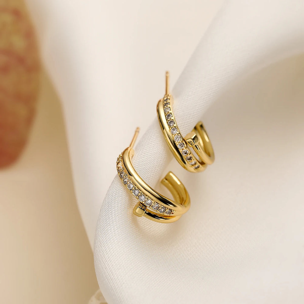 New Hot Sale Geometric Cute Hoop Earrings Fashion Gold Color AAA CZ Zircon Wedding Earring Female Engagement Jewelry
