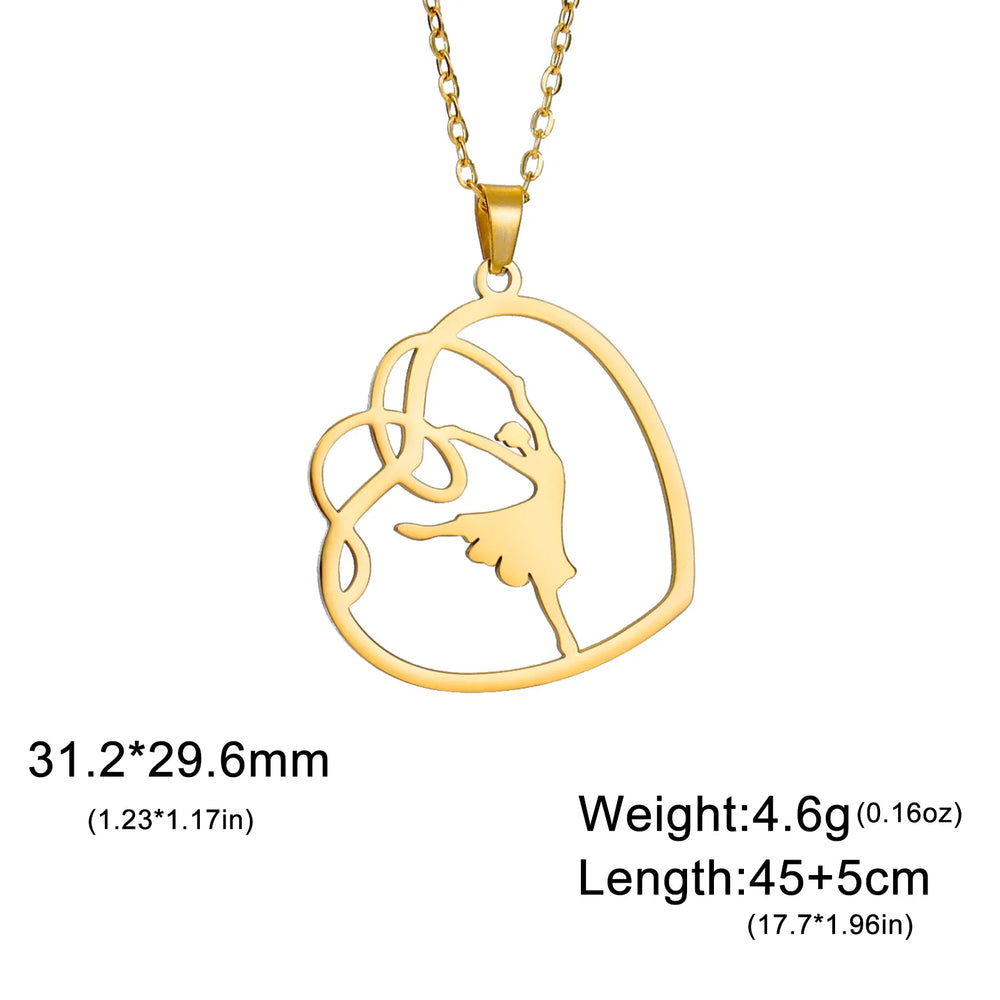 Gold Color Gymnast Girl Pendant Necklace for Women Stainless Steel Rhythmic Gymnastics Necklace Jewelry Gift 2025 Trendy