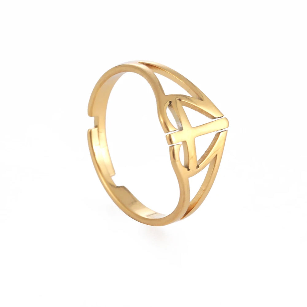 2025 Trend Cross Ring Gold Color Open Finger Rings for Women Christian Jesus Stainless Steel Jewelry Friends Gifts New