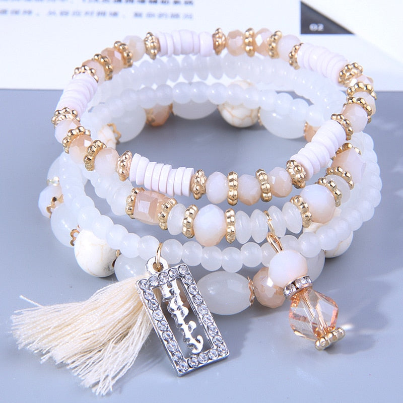 Behold the stunning beauty and artistry of our Bohemian Beads Crystal Charms bracelets! A stylish trend starter, this piece features a stunning round shape, crafted from stone beads and weighing a lightweight 43g. With a size of 170mm, it's perfect for any woman's wrist. Get the perfect balance between fashion-forward and timeless - order now!