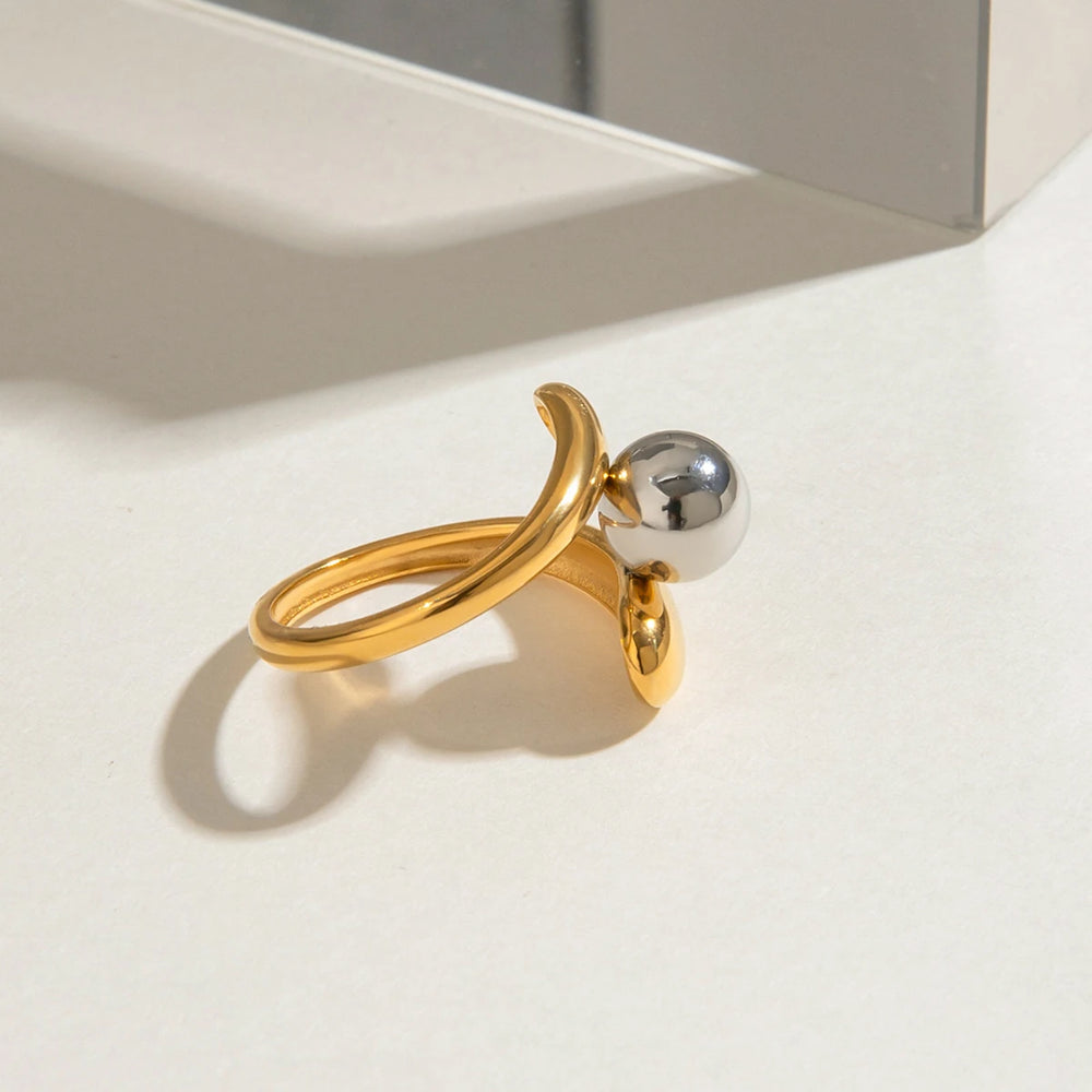 18K PVD Plated Gold Silver Color Matching Ball Three layer Opening Ring Women Anti Allergic Metal Charm Daily Jewelry