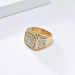 Hip Hop Iced Out Bling CZ Ring Male Gold Color Stainless Steel Zircon Geometry Rapper Rings for Men Fashion Jewelry Gift 2025