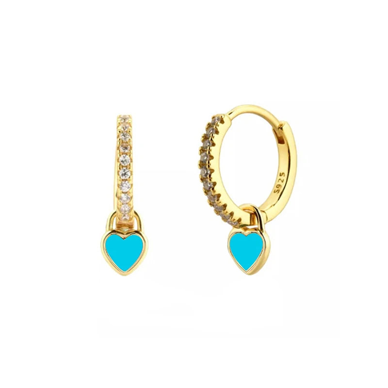  Gold Filled Hoop Drop Earrings Set for Women Ear Cuff Blue Zircon Enamel Dangle Earrings 2023 Fashion Jewelry Wholesale