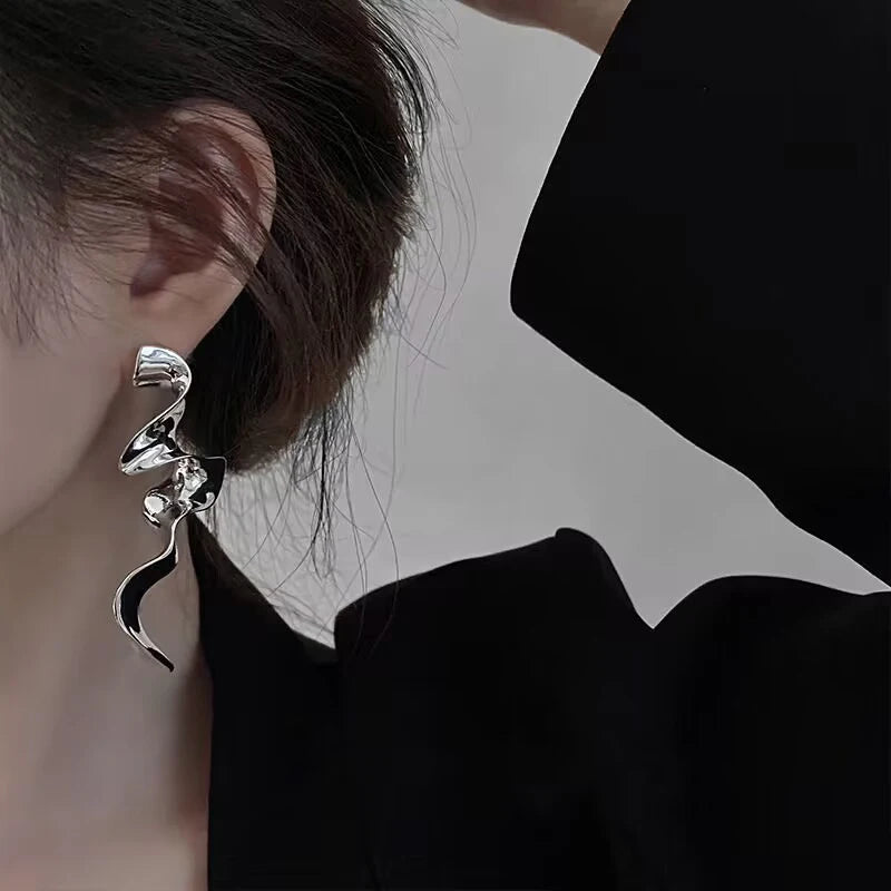 New Fashion White Square Rhinestone Zircon Double Pendant Gold Color Earrings for Women Unique Design Girls Trend Jewelry Gift